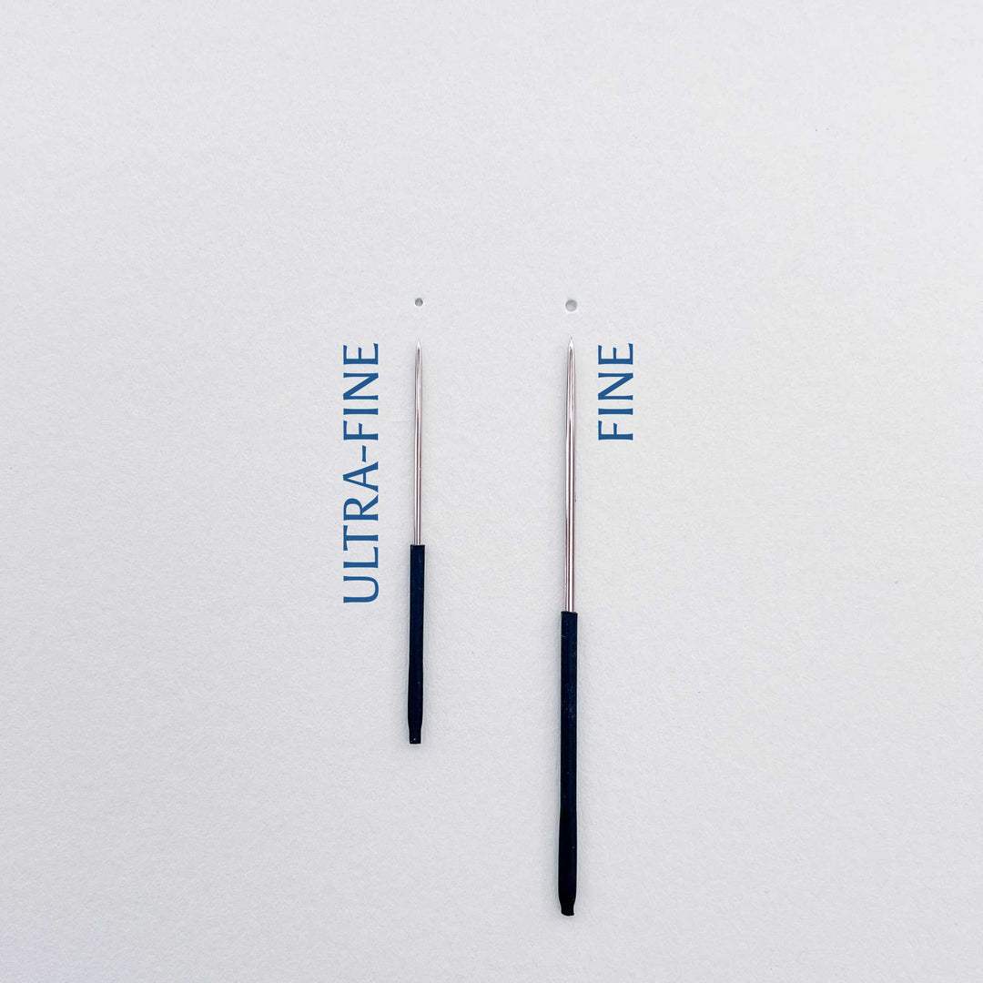 Two needle points labeled 'Ultra-Fine' and 'Fine' on a light gray background