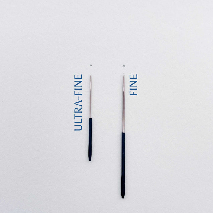 Two needle points labeled 'Ultra-Fine' and 'Fine' on a light gray background