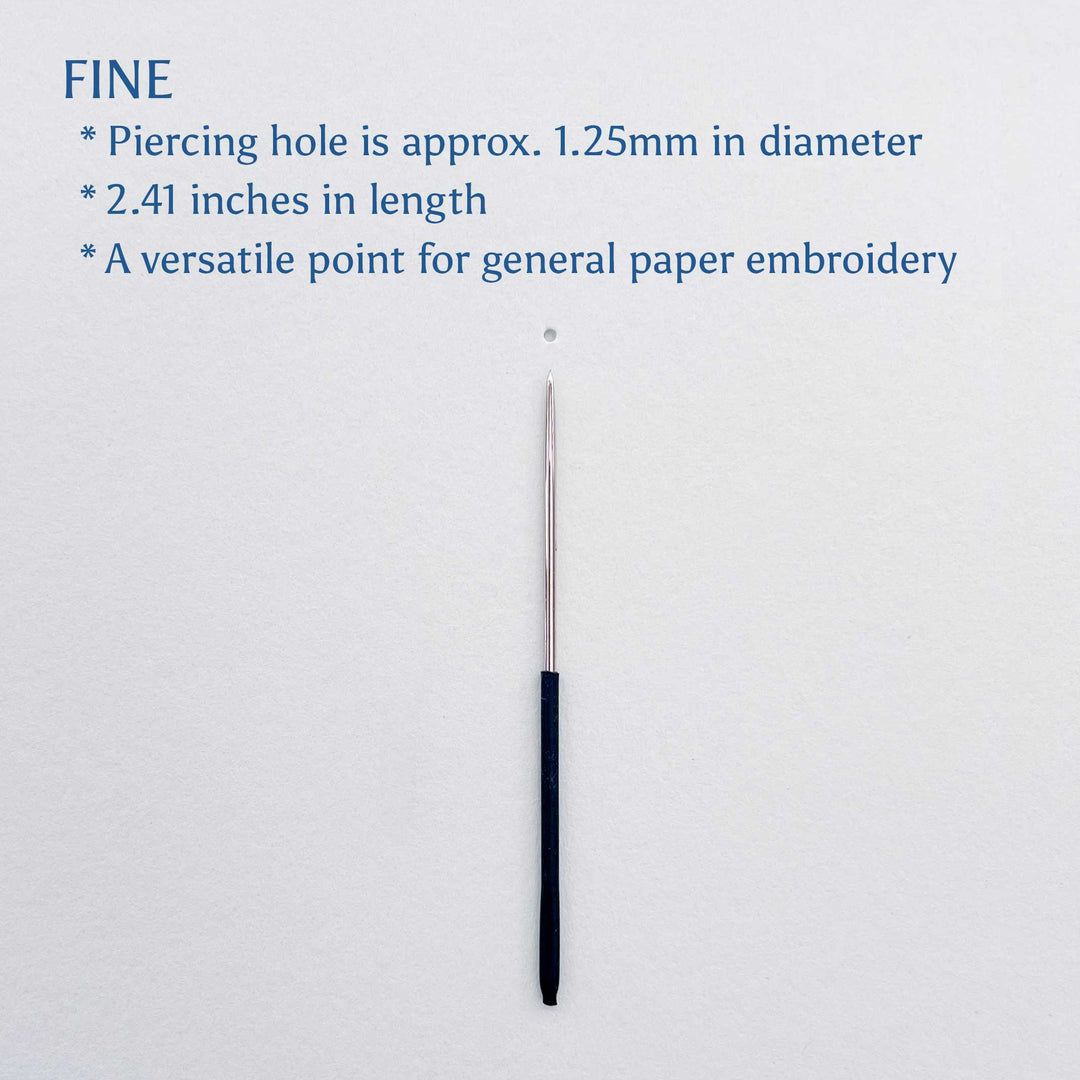 Fine needle with specifications on a light blue background