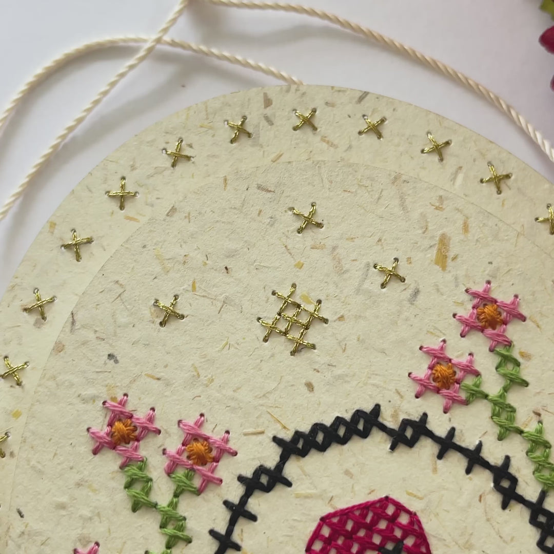 Skeleton Blooms Cross-Stitch Wall Hanging