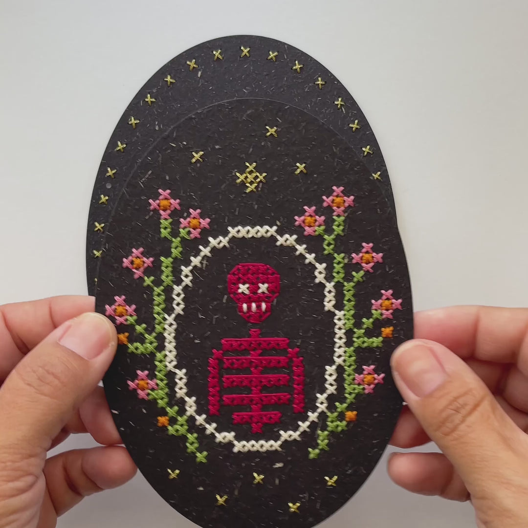 Skeleton Blooms Cross-Stitch Wall Hanging