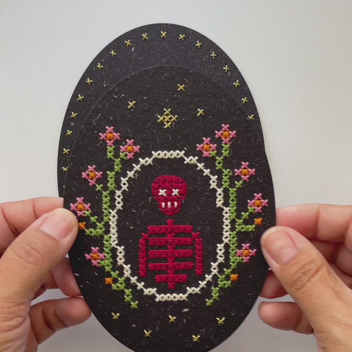 Skeleton Blooms Cross-Stitch Wall Hanging